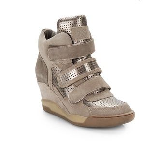 Ash Taupe and Metallic Wedge Sneakers